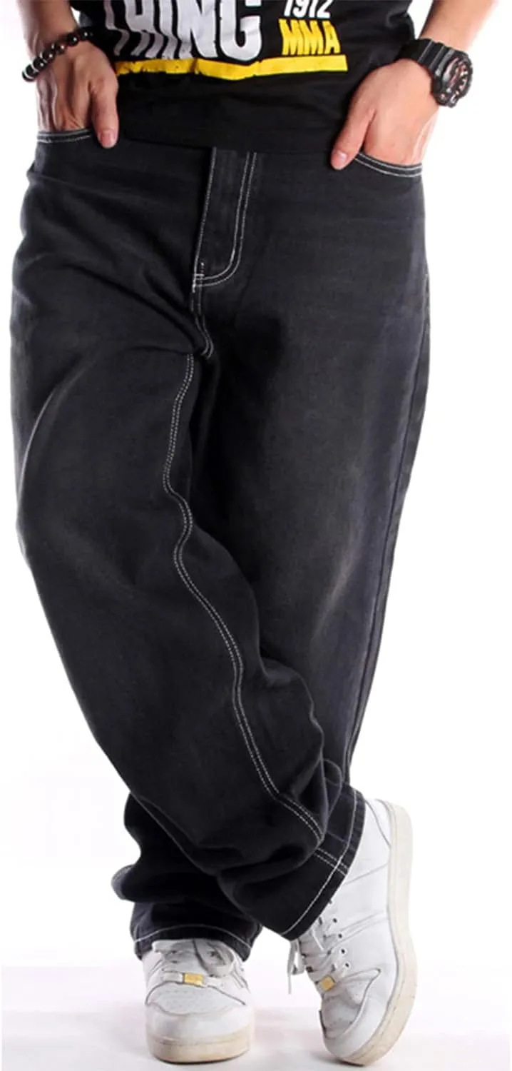 EnllerviiD Men's Baggy Hip Hop Denim Jeans Loose Fit Vintage Skateboard Skater Dance Pants