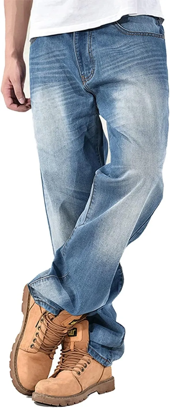 EnllerviiD Men's Baggy Hip Hop Denim Jeans Loose Fit Vintage Skateboard Skater Dance Pants