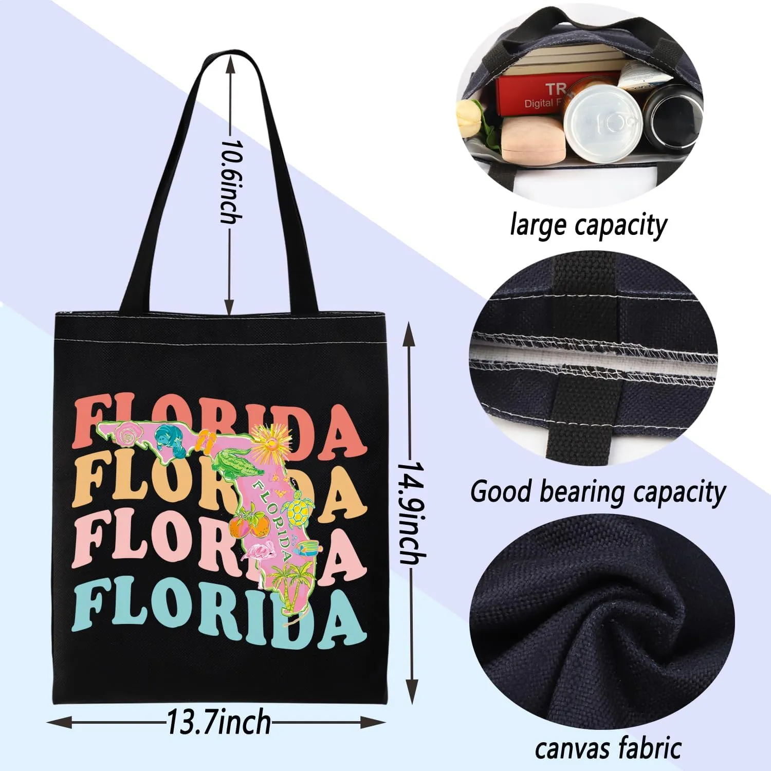 ENSIANTH Florida State Map Tote - Vacation Gift, Tourism Shoulder Bag