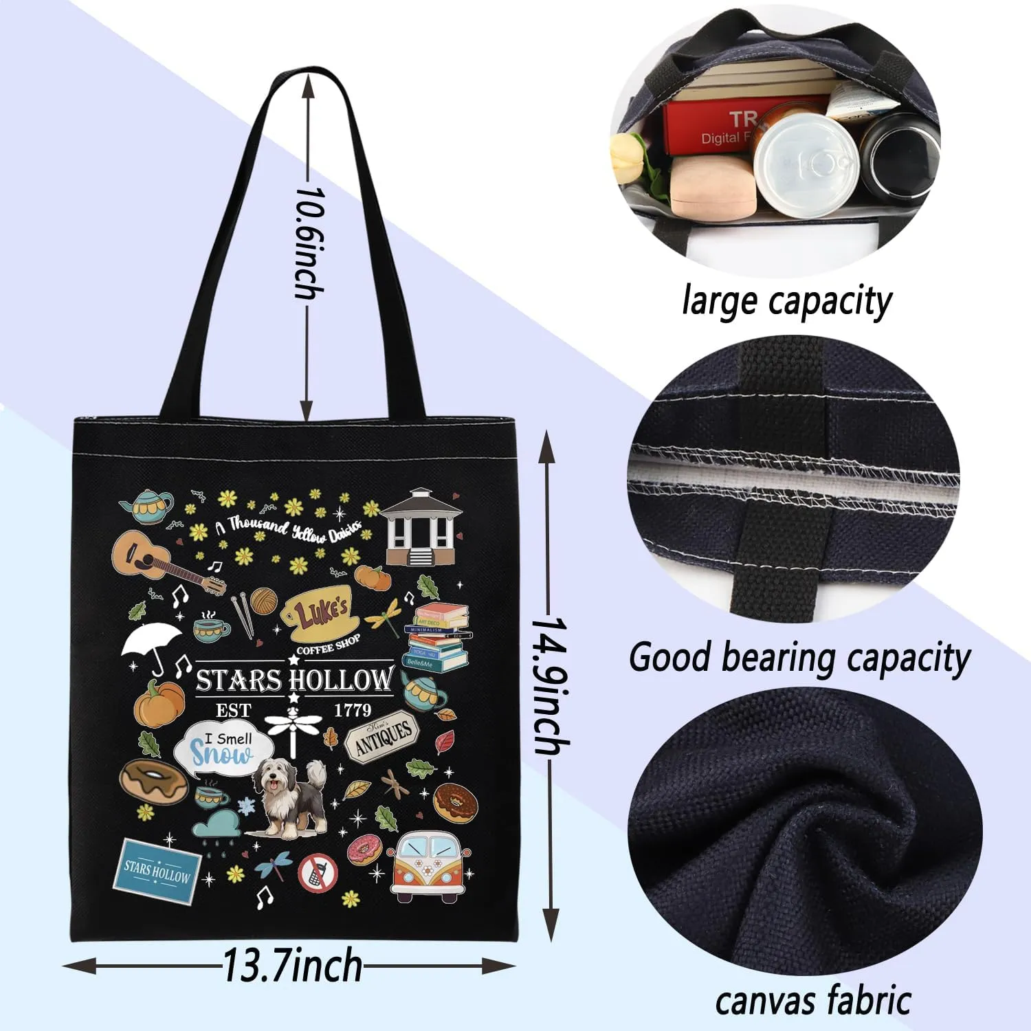 ENSIANTH Stars Hollow Inspired Tote Bag TV Show Merch Dragonfly Inn Shopping Bag Lorelei Rory Fans Gift Lukes Diner Gift