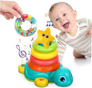 ERINGOGO Stacking Turtle with for Cute Sensory Development Ring for Crawling Boy Girl Safe Stacker for Creative Play and Easy Storage