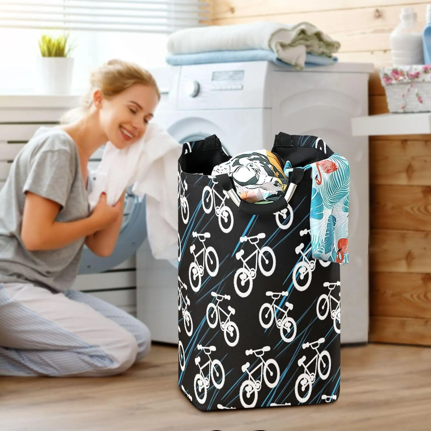 Exnundod Laundry Hamper Extreme Mountain Bikes Laundry Basket Collapsible Laundry Bag Two-wheeled Bicycles Cloth Hamper Towel Basket Large Storage Bag for Dorm Bedroom