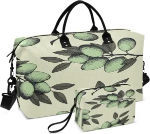 Exnundod Women Weekender Bags Olive Branch Gym Bags Carry On Overnight Duffle Large Duffle Tote Hospital Bag for Business Trip, Yoga