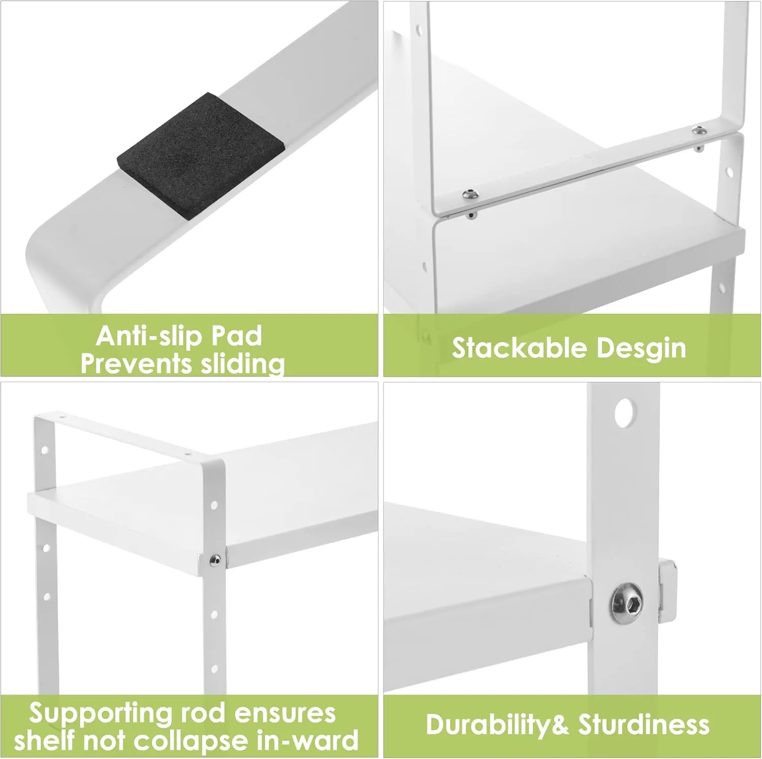 Expandable Cabinet Shelf Organizer Rack, Stackable Kitchen Counter Storage Shelves Stand, Adjustable Height Pantry Shelf Spice Rack (White, 1 Pack)