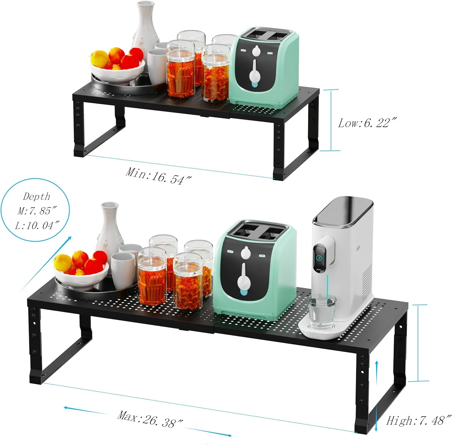 Expandable Spice Rack Kitchen Cabinet Shelf Organizer, Stackable Storage Shelves Racks, Adjustable Counter Shelving for Cabinets, Countertop, Cupboard,Pantry and More(3Packs/Black/Medium)