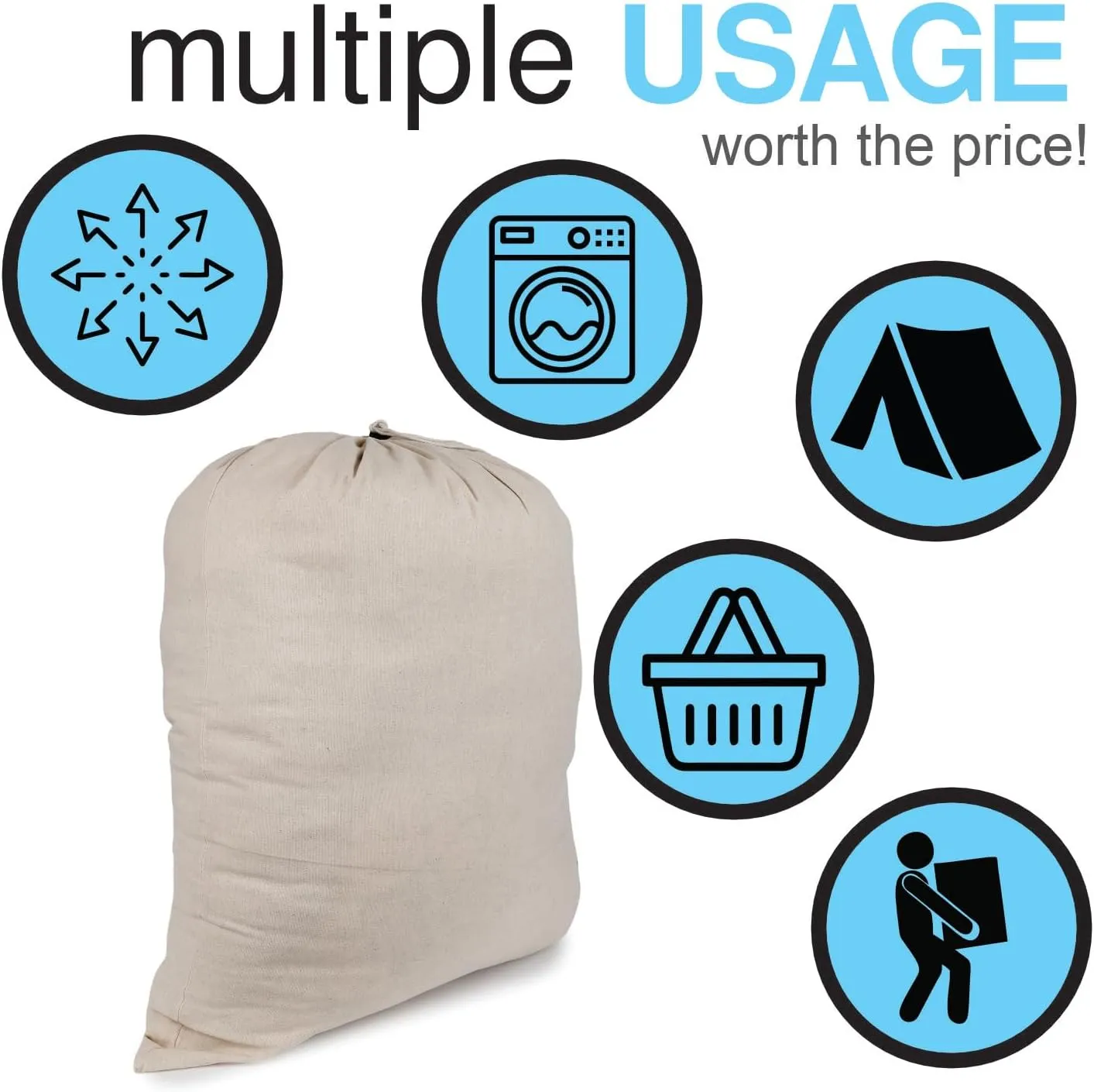 Extra Large Natural Cotton Laundry Bag 28 x 36 (71CMX91 CM) Pack of 2 Natural