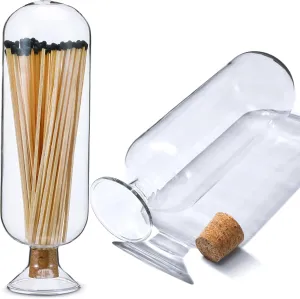 Extra Tall 11" Decorative Glass Matches Cloche Decorative Match Holder Jar Decorative Glass Matches Cloche for Candle Matches Trendy Fireplace Display Decor