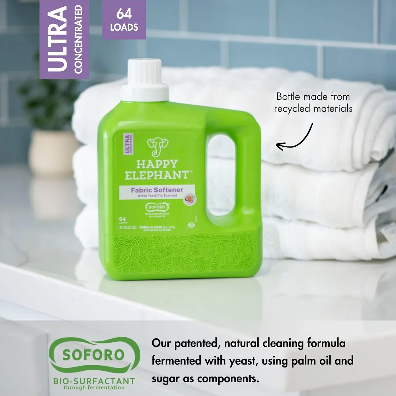 Fabric Softener - Ultra Concentrated, Fabric Conditioner, Liquid Laundry Softener, Eco Friendly, Gentle, Fresh Linen, 64 Loads - White Tea and Fig (64 fl oz - Pack of 1)