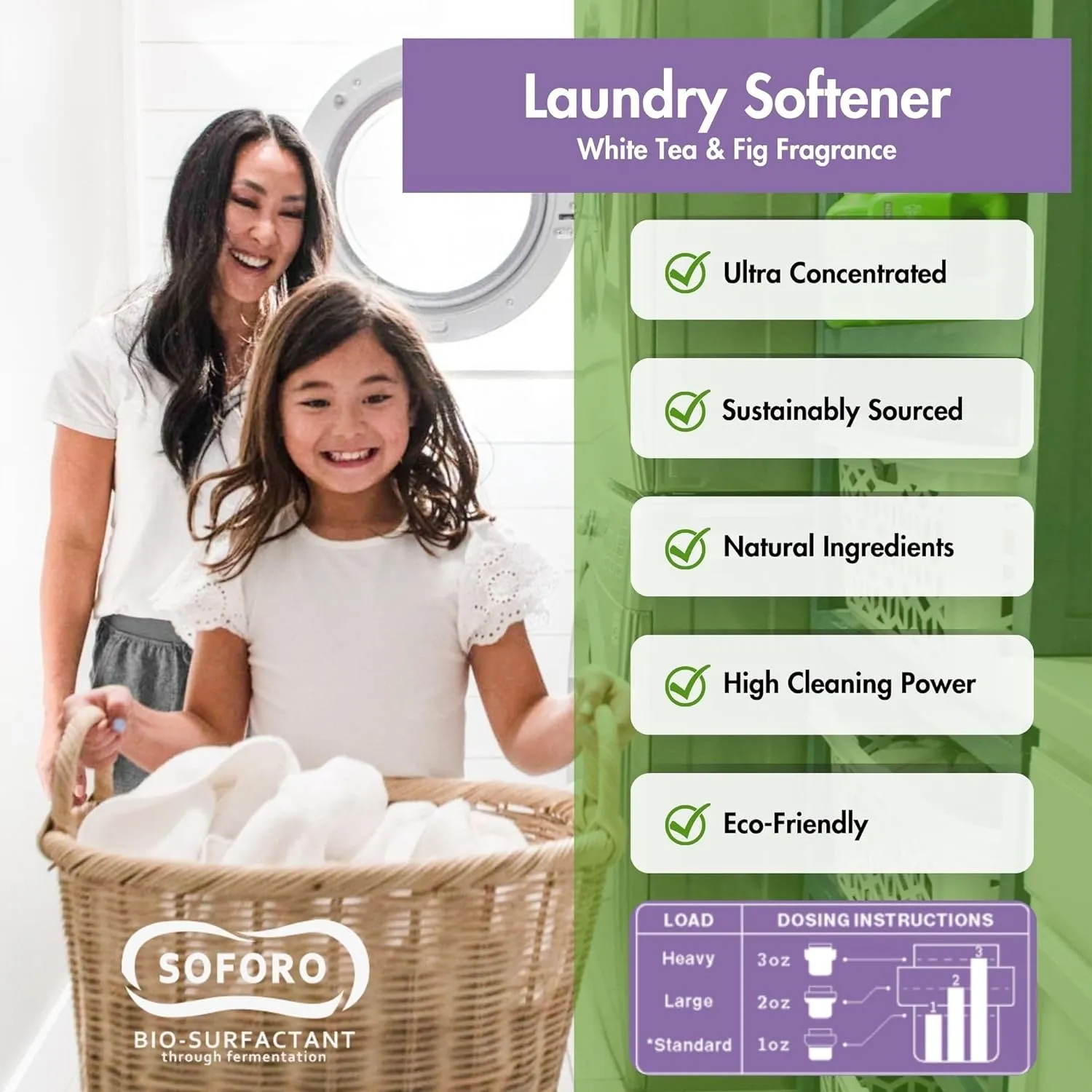 Fabric Softener - Ultra Concentrated, Fabric Conditioner, Liquid Laundry Softener, Eco Friendly, Gentle, Fresh Linen, 64 Loads - White Tea and Fig (64 fl oz - Pack of 1)