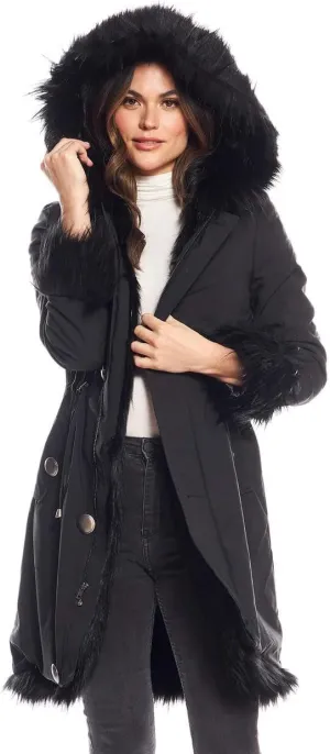 Fabulous-Furs Donna Salyers Hooded Faux Fur-Lined Knee-Length Storm Coat
