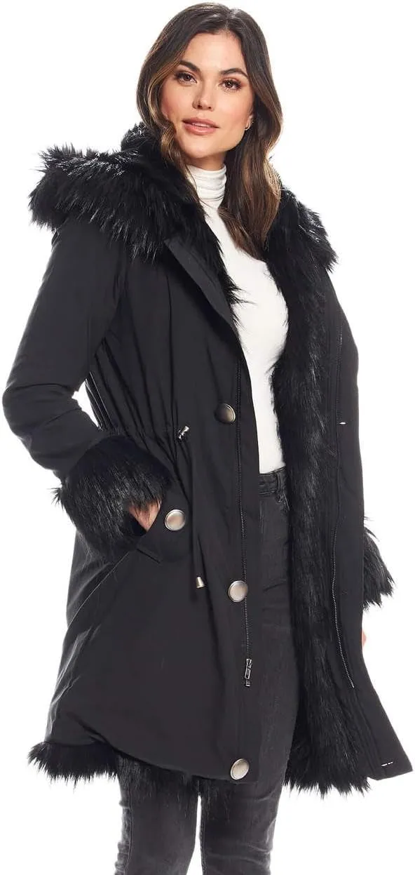 Fabulous-Furs Donna Salyers Hooded Faux Fur-Lined Knee-Length Storm Coat