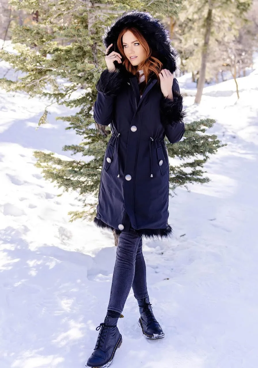 Fabulous-Furs Donna Salyers Hooded Faux Fur-Lined Knee-Length Storm Coat