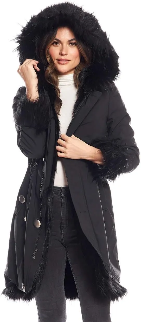 Fabulous-Furs Donna Salyers Hooded Faux Fur-Lined Knee-Length Storm Coat