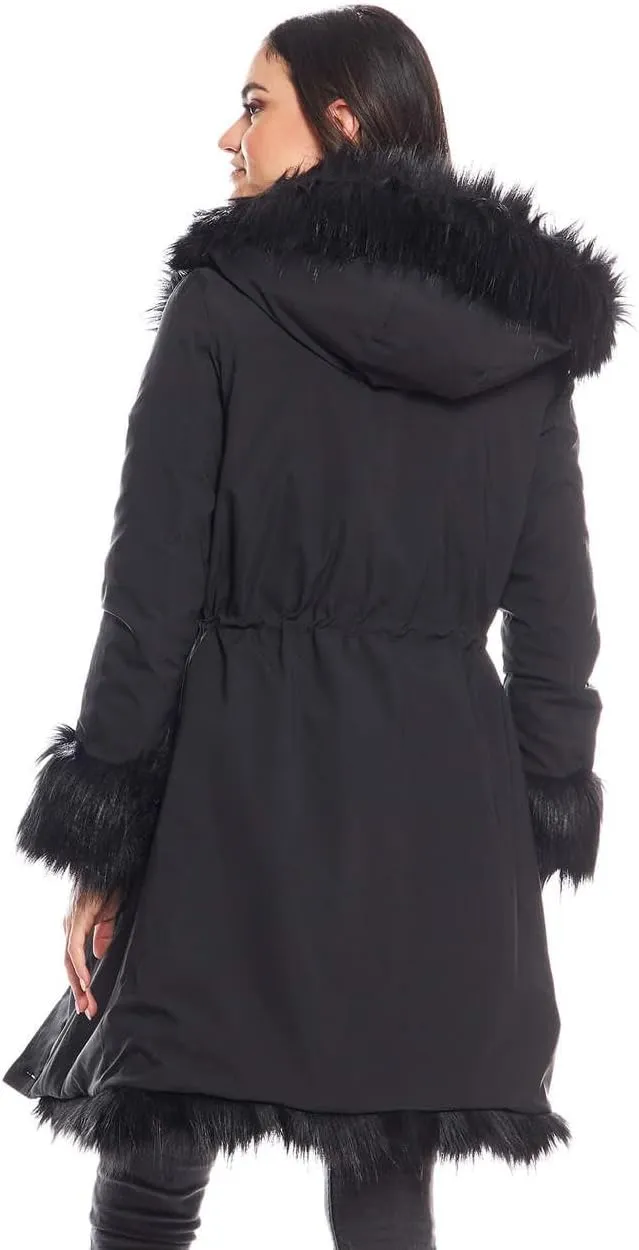 Fabulous-Furs Donna Salyers Hooded Faux Fur-Lined Knee-Length Storm Coat