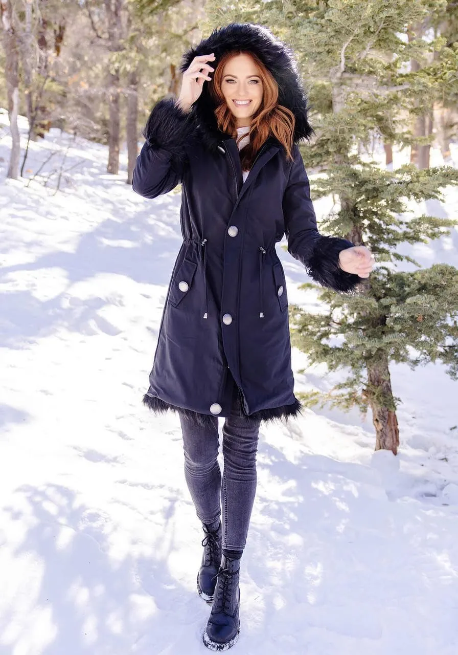 Fabulous-Furs Donna Salyers Hooded Faux Fur-Lined Knee-Length Storm Coat