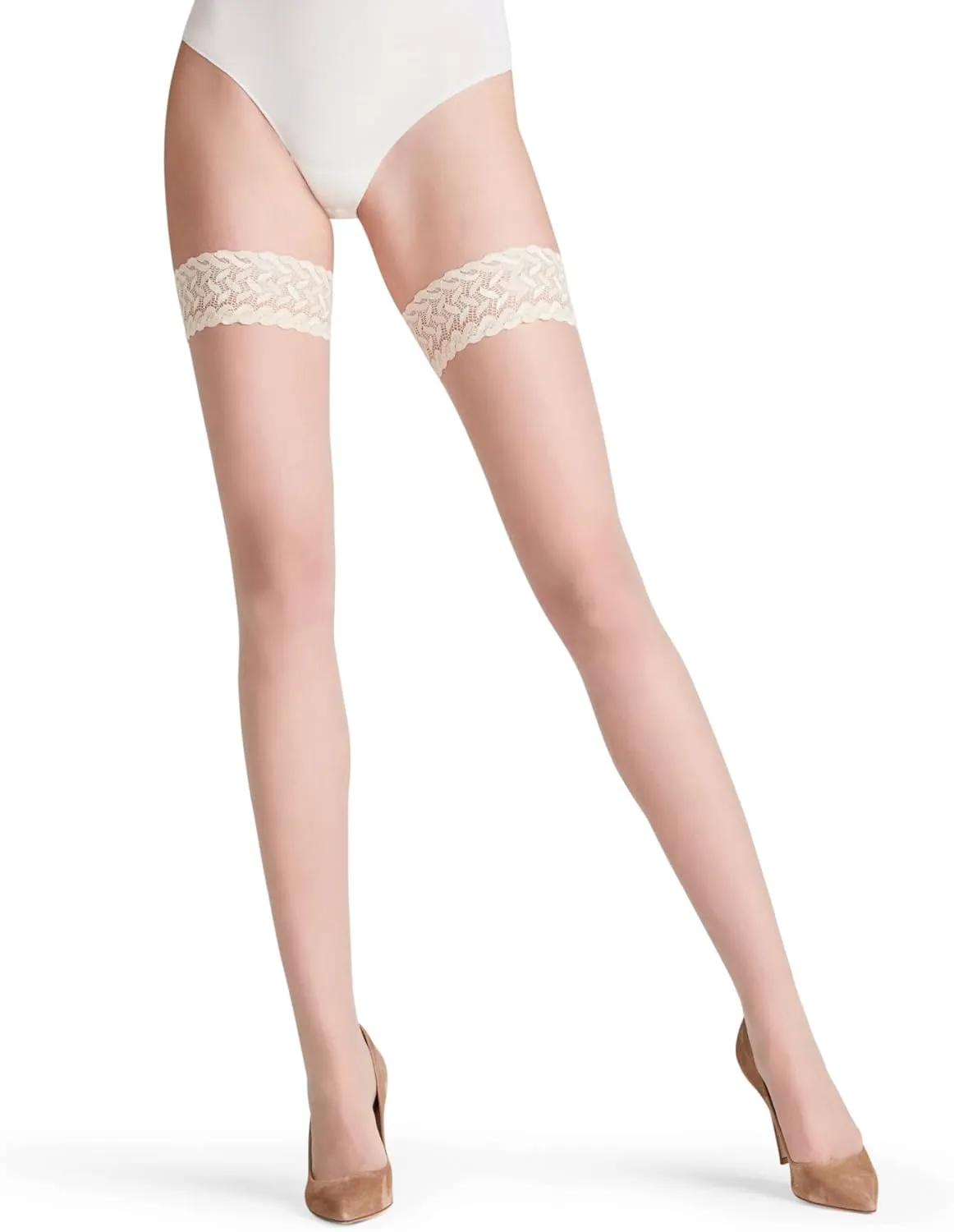 FALKE Women's Shelina 12 Denier Thigh Highs, Modern Lace Trim with Non Slip Grips, Ultra-Sheer Transparent, Nylon