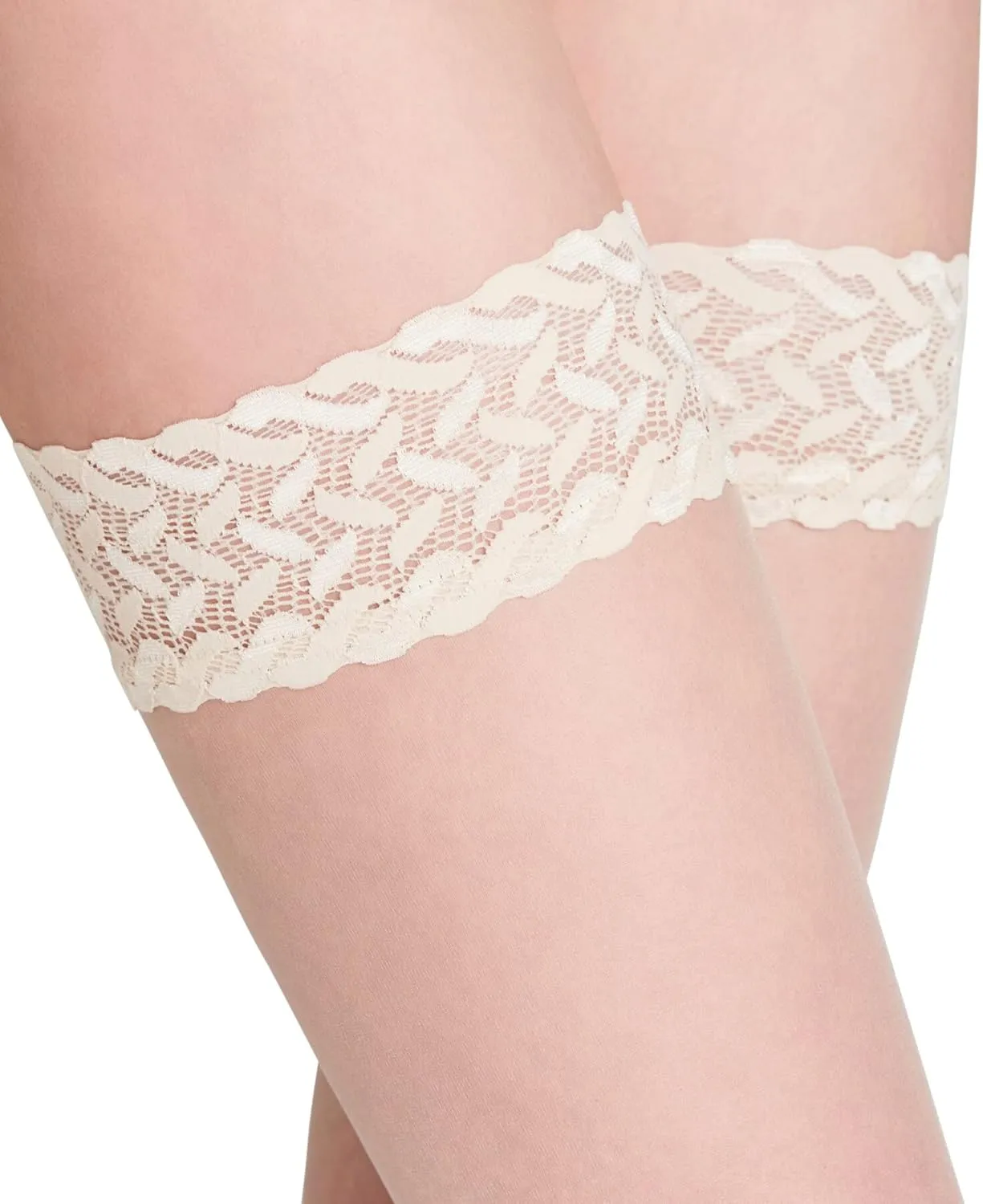FALKE Women's Shelina 12 Denier Thigh Highs, Modern Lace Trim with Non Slip Grips, Ultra-Sheer Transparent, Nylon