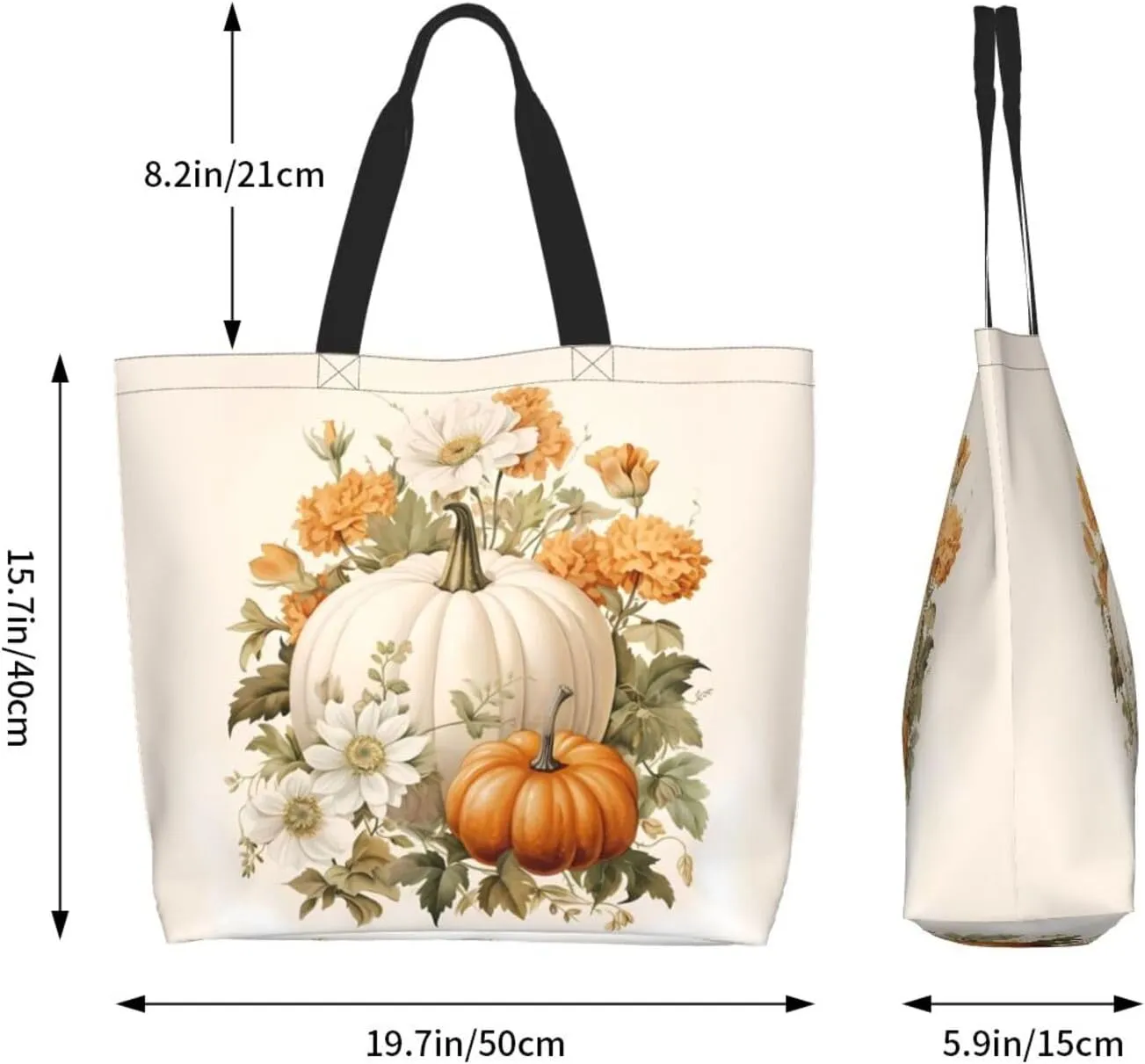 Fall Large Tote Bag Maple Leaf Pumpkin Thanksgiving Day Reusable Shoulder Tote Travel Bags