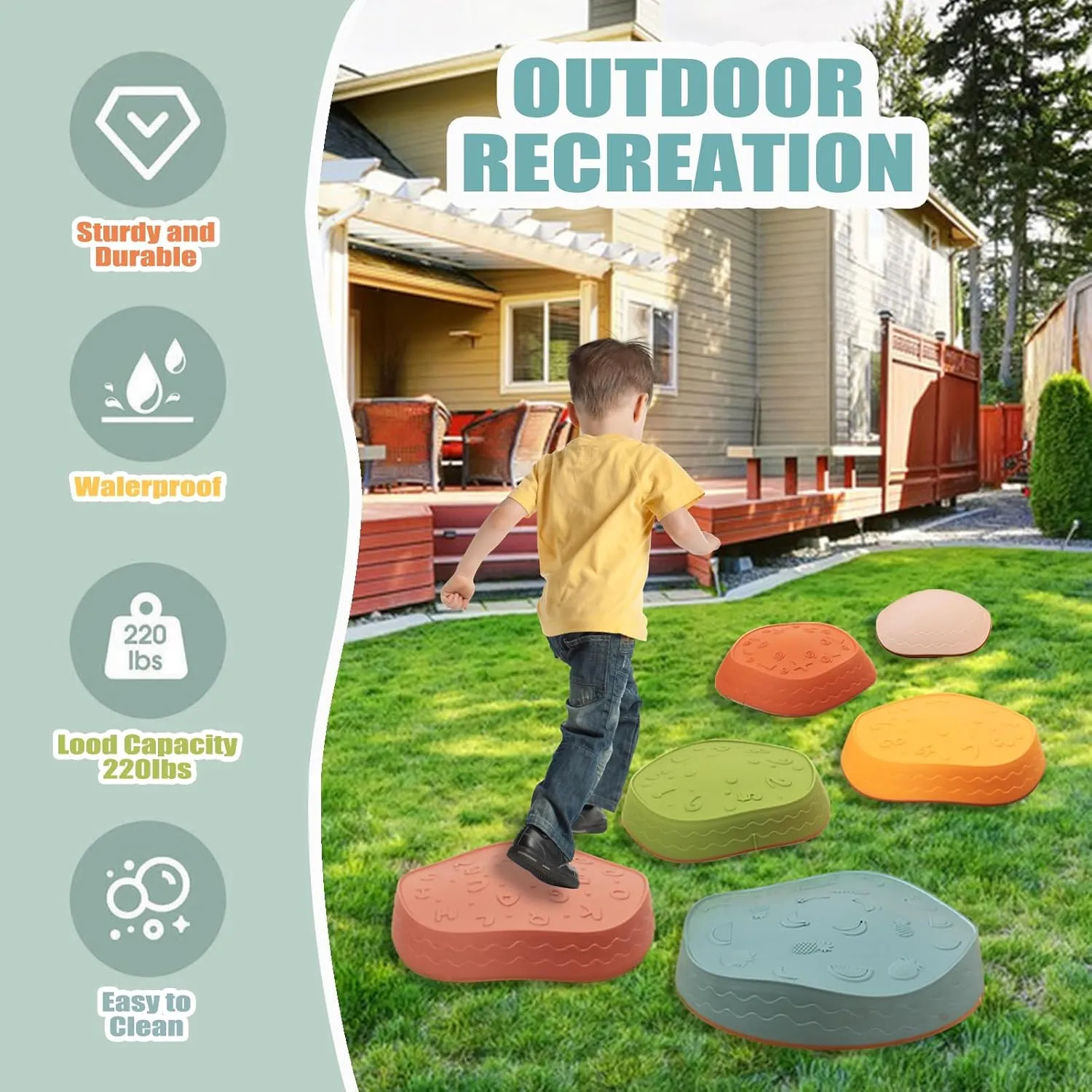 Fanboxk Non-Slip Stepping Stones for Kids,Up to 220 Ibs for Promoting Toddler's Balance Coordination Skills,Obstacle Courses Sensory Toys Outdoor or Indoor Play for Kids Age 3-8