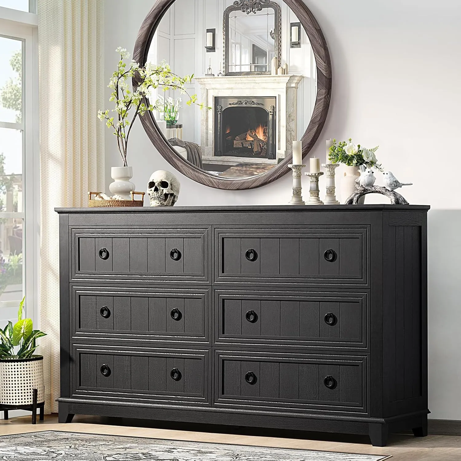 Farmhouse Dresser and Nightstand Sets 3 Piece, Furniture Set 18" Night Stand with Charging Station and 6 Drawers Dressers for Bedroom, 54" Dresser and Nightstand Set for Bedroom, Living Room
