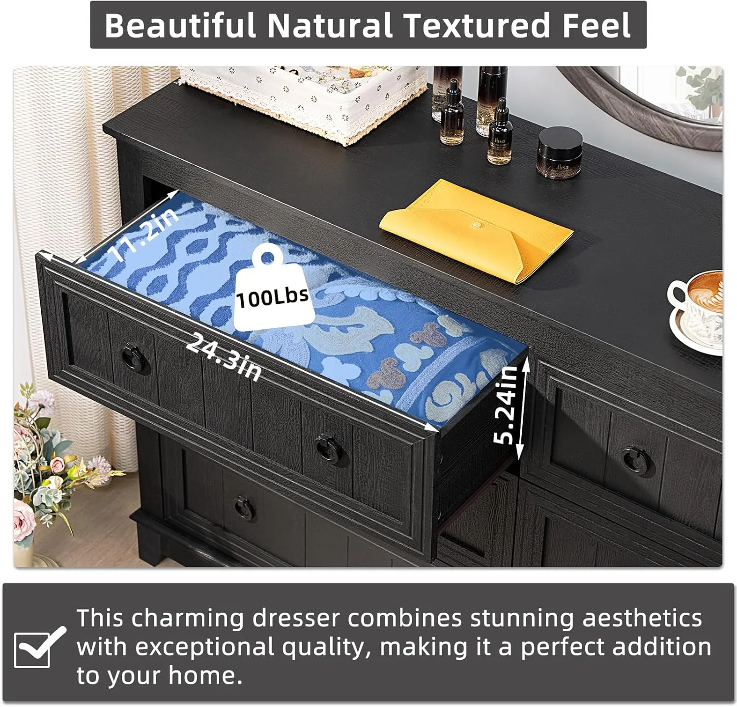 Farmhouse Dresser and Nightstand Sets 3 Piece, Furniture Set 18" Night Stand with Charging Station and 6 Drawers Dressers for Bedroom, 54" Dresser and Nightstand Set for Bedroom, Living Room
