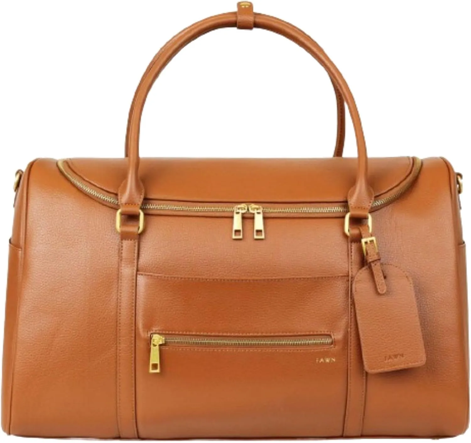 FAWN DESIGN The Weekender Bag, Carry on Bags for Airplanes, Overnight Bag for Women, Premium Matte Faux Leather Duffle Bag with Luggage Tag and Contact Card, 20x10x12 inches, 39 Liters, Brown