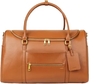 FAWN DESIGN The Weekender Bag, Carry on Bags for Airplanes, Overnight Bag for Women, Premium Matte Faux Leather Duffle Bag with Luggage Tag and Contact Card, 20x10x12 inches, 39 Liters, Brown