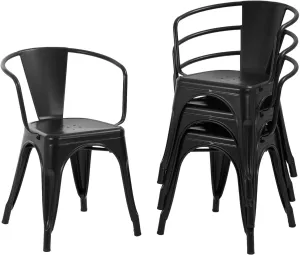 FDW Dining Chairs Set of 4 Metal Chair For Indoor, Outdoor, Patio, Kitchen, 18 Inch Seat Height Restaurant Chair, Tolix Side Stackable Bar Chairs 330LBS Weight Capacity,Black