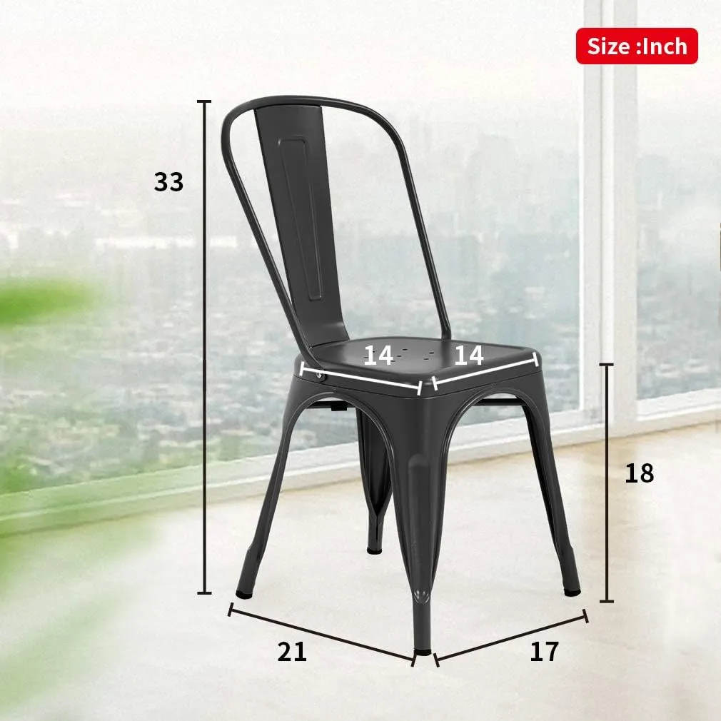 FDW Metal Dining Chairs Set of 2 Patio Chair Indoor Outdoor Chairs Kitchen Metal Chairs Restaurant Chair 18 Inch Seat Height Metal Stackable Chair 330LBS Weight Capacity Tolix Side Bar Chairs
