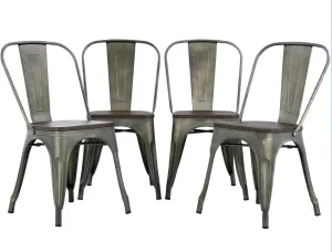 FDW Metal Dining Chairs Set of 4 Patio Chairs 18 Inch Kitchen Chair Stackable Chair with Wooden Seat for Indoor Outdoor Seat Height Restaurant Chair
