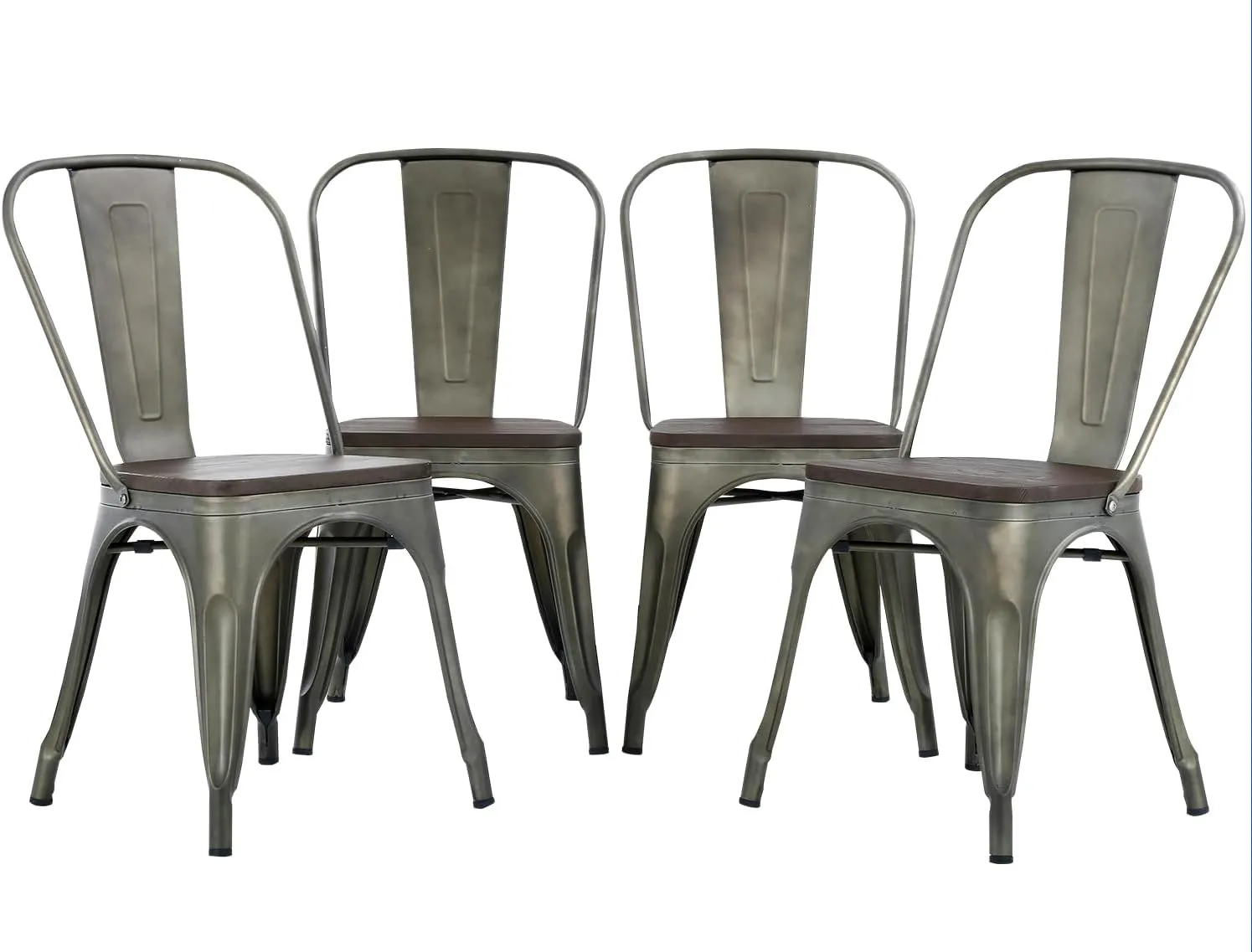 FDW Metal Dining Chairs Set of 4 Patio Chairs 18 Inch Kitchen Chair Stackable Chair with Wooden Seat for Indoor Outdoor Seat Height Restaurant Chair