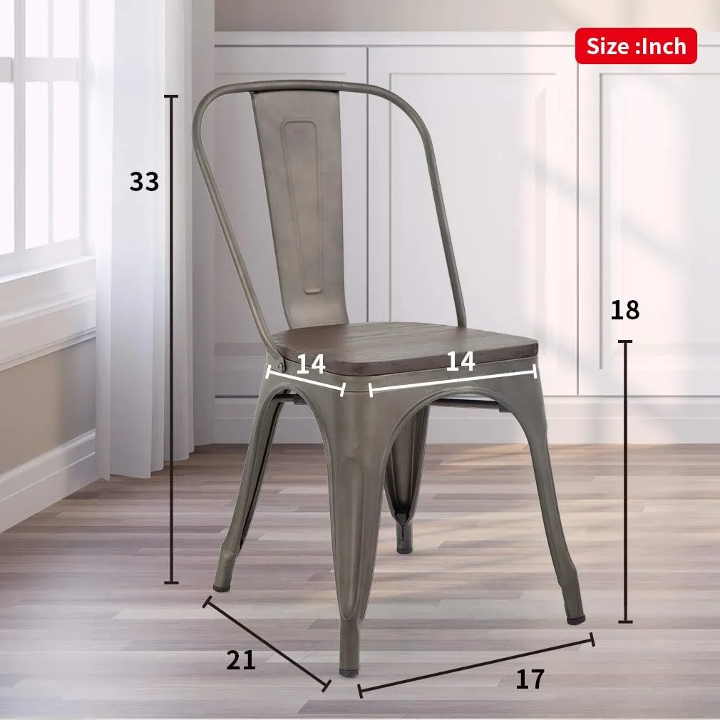 FDW Metal Dining Chairs Set of 4 Patio Chairs 18 Inch Kitchen Chair Stackable Chair with Wooden Seat for Indoor Outdoor Seat Height Restaurant Chair