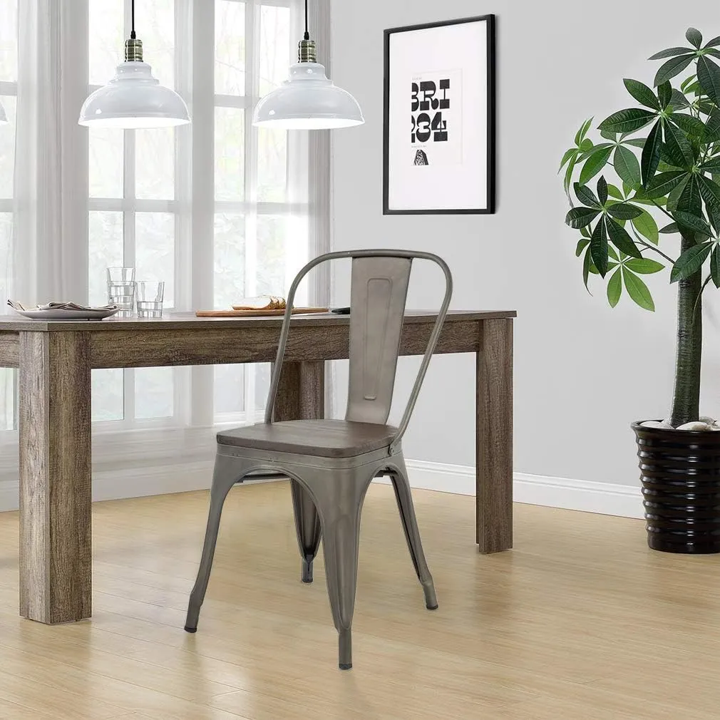 FDW Metal Dining Chairs Set of 4 Patio Chairs 18 Inch Kitchen Chair Stackable Chair with Wooden Seat for Indoor Outdoor Seat Height Restaurant Chair