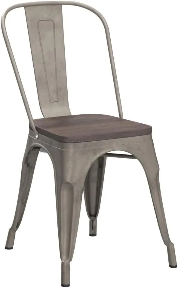 FDW Metal Dining Chairs Set of 4 Patio Chairs 18 Inch Kitchen Chair Stackable Chair with Wooden Seat for Indoor Outdoor Seat Height Restaurant Chair