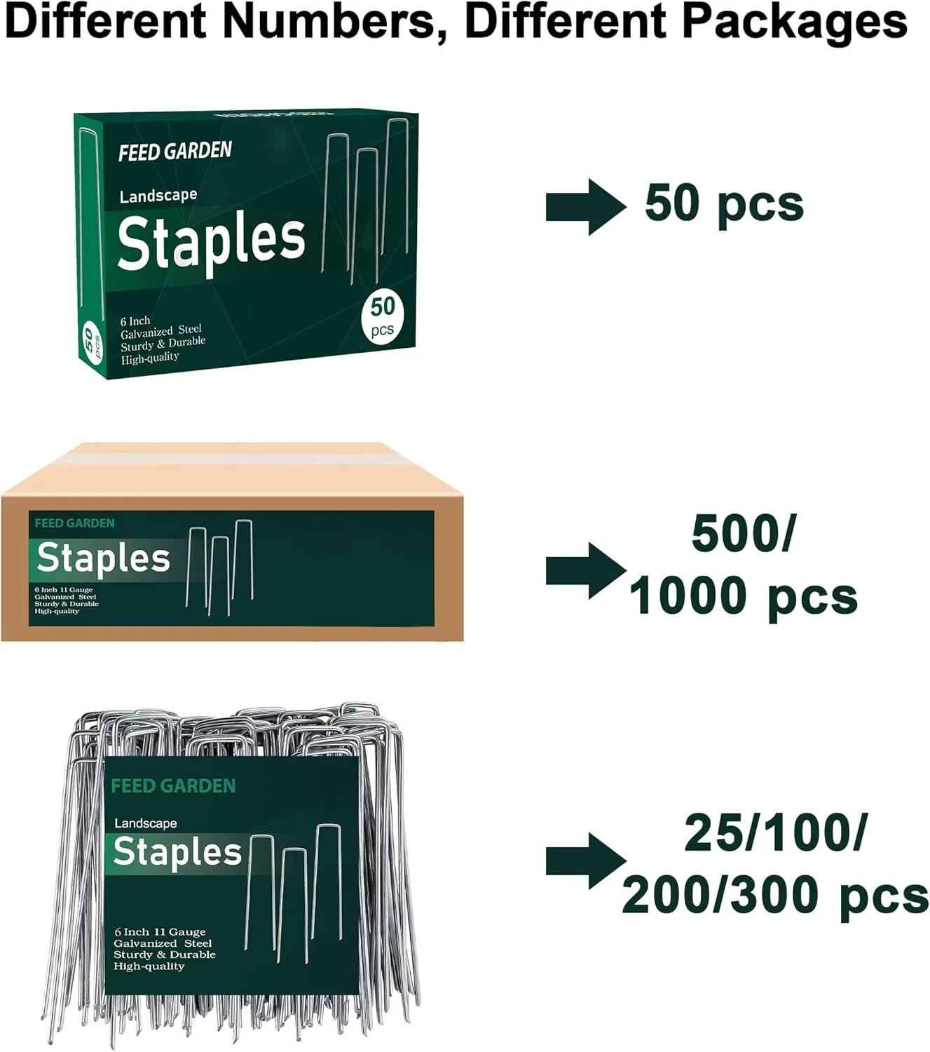 FEED GARDEN 6 Inch 200 Pack Galvanized Landscape Staples 11 Gauge Anti-Rust Garden Stakes Landscaping Fabric SOD Pins Yard Stakes for Christmas Decoration Weed Barrier Fabric