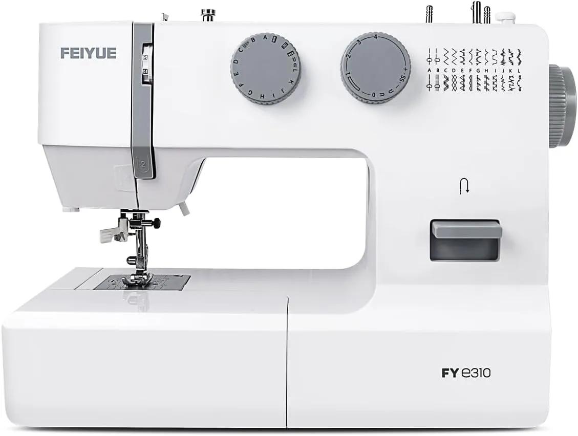 FEIYUE FYe310 Full Size Sewing Machine with Foot Pedal, Heavy Duty & Portable, Powerful Servo Motor, 25 Built-in Stitches, 6 Bobbins & 5 Included Sewing Feet (White)