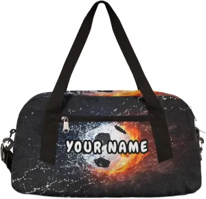 Fiery Soccer Personalized Kids Duffel Bag for Girls Boys, Soccer Debris Custom Dance Bag Overnight Small Duffel Bag Carry On Weekend Sports Travel Bag for School Practice Gymnastics Ballet
