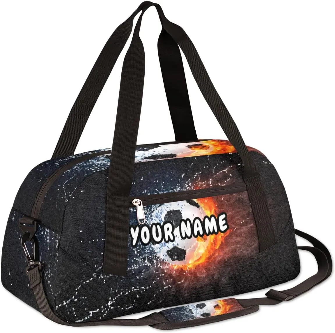 Fiery Soccer Personalized Kids Duffel Bag for Girls Boys, Soccer Debris Custom Dance Bag Overnight Small Duffel Bag Carry On Weekend Sports Travel Bag for School Practice Gymnastics Ballet