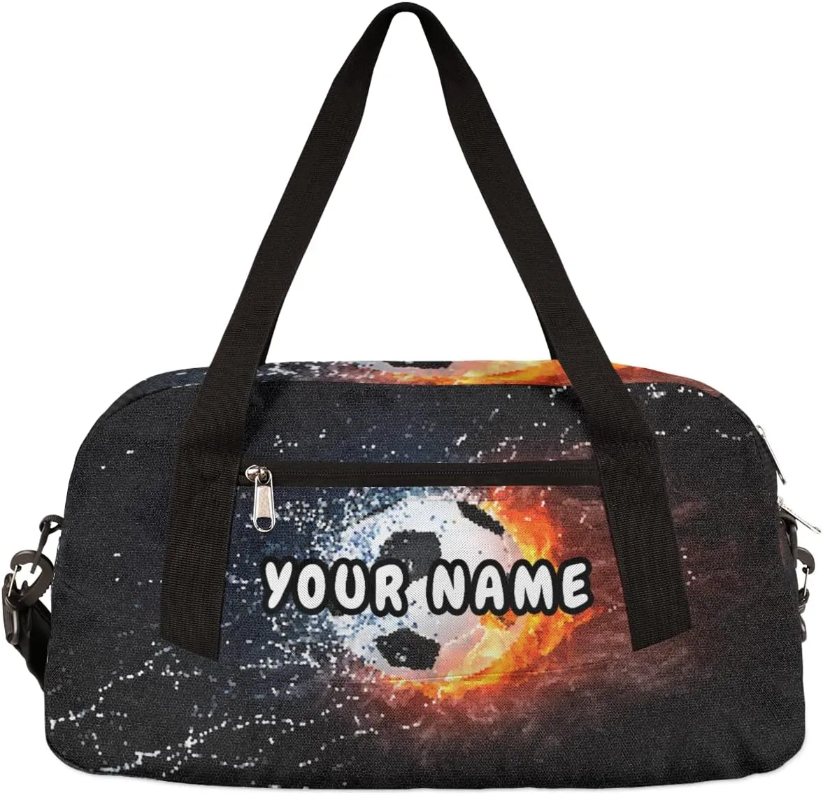 Fiery Soccer Personalized Kids Duffel Bag for Girls Boys, Soccer Debris Custom Dance Bag Overnight Small Duffel Bag Carry On Weekend Sports Travel Bag for School Practice Gymnastics Ballet