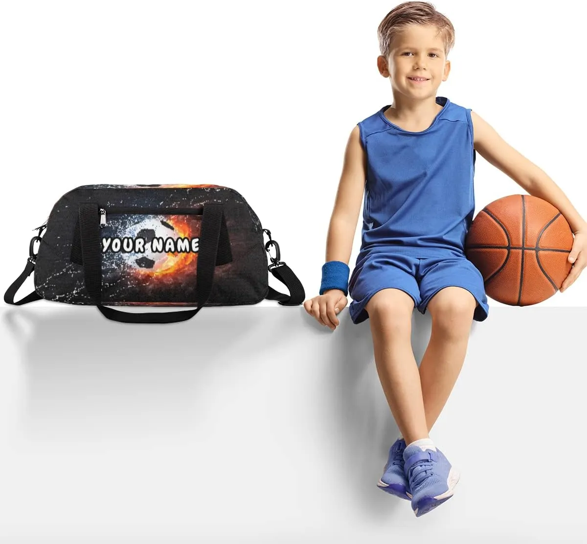Fiery Soccer Personalized Kids Duffel Bag for Girls Boys, Soccer Debris Custom Dance Bag Overnight Small Duffel Bag Carry On Weekend Sports Travel Bag for School Practice Gymnastics Ballet