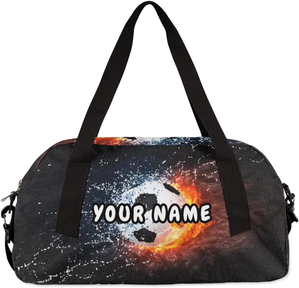 Fiery Soccer Personalized Kids Duffel Bag for Girls Boys, Soccer Debris Custom Dance Bag Overnight Small Duffel Bag Carry On Weekend Sports Travel Bag for School Practice Gymnastics Ballet