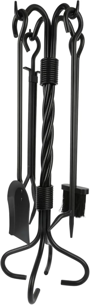 Fire Place Set Tools 5-Piece, Heavy Duty Black Indoor Outdoor Fireplace Tools for Living Room, Housewarming