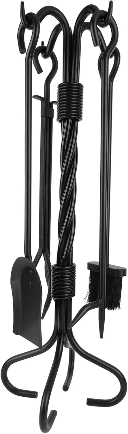 Fire Place Set Tools 5-Piece, Heavy Duty Black Indoor Outdoor Fireplace Tools for Living Room, Housewarming