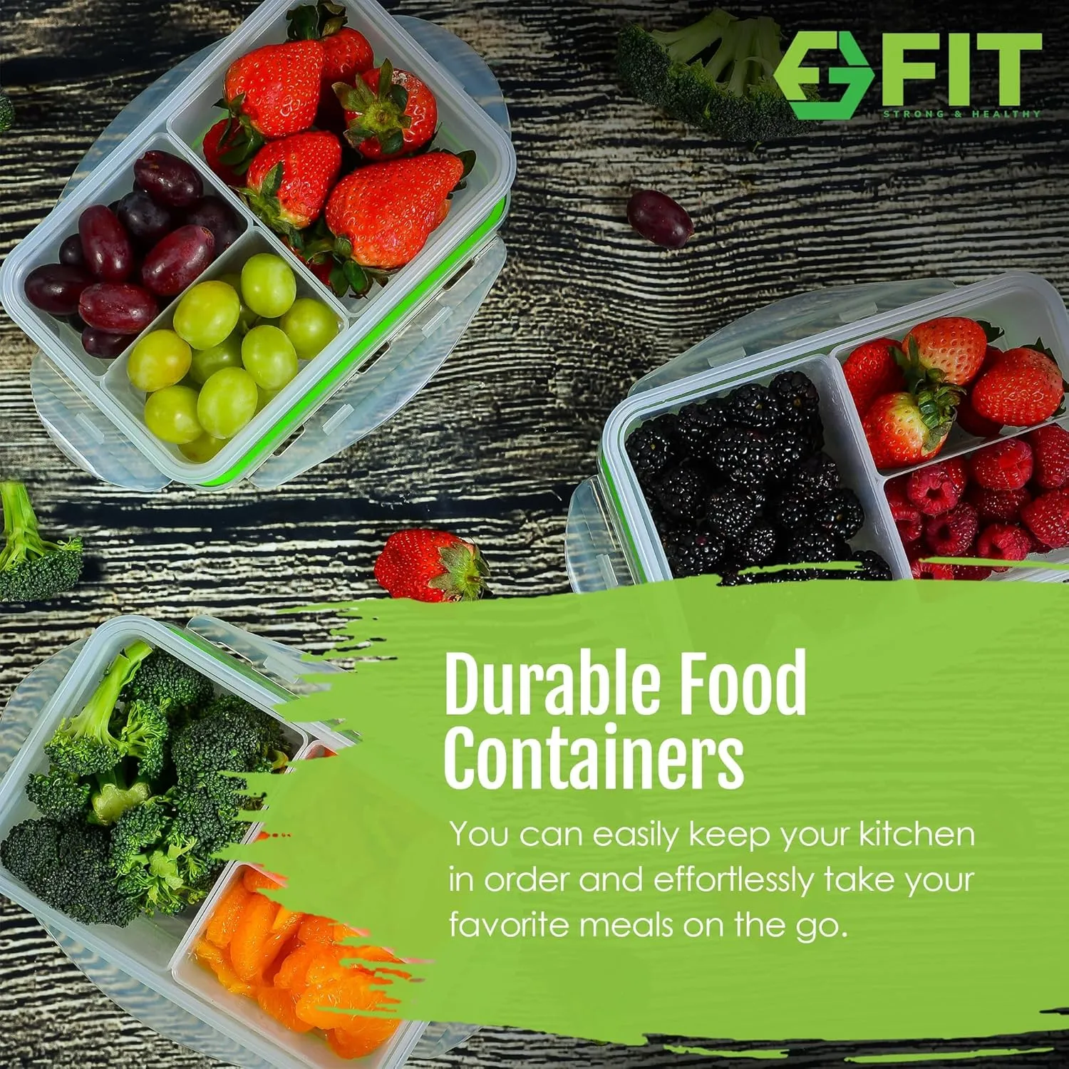 FIT Strong & Healthy Bento Lunch Box & Meal Prep Containers, Food & Snack Storage for Adults & Kids, Microwave, Freezer, & Dishwasher Safe, Reusable, Airtight Lid, Removable Compartments, 39oz, 6 Pack
