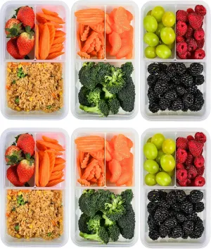 FIT Strong & Healthy Bento Lunch Box & Meal Prep Containers, Food & Snack Storage for Adults & Kids, Microwave, Freezer, & Dishwasher Safe, Reusable, Airtight Lid, Removable Compartments, 39oz, 6 Pack