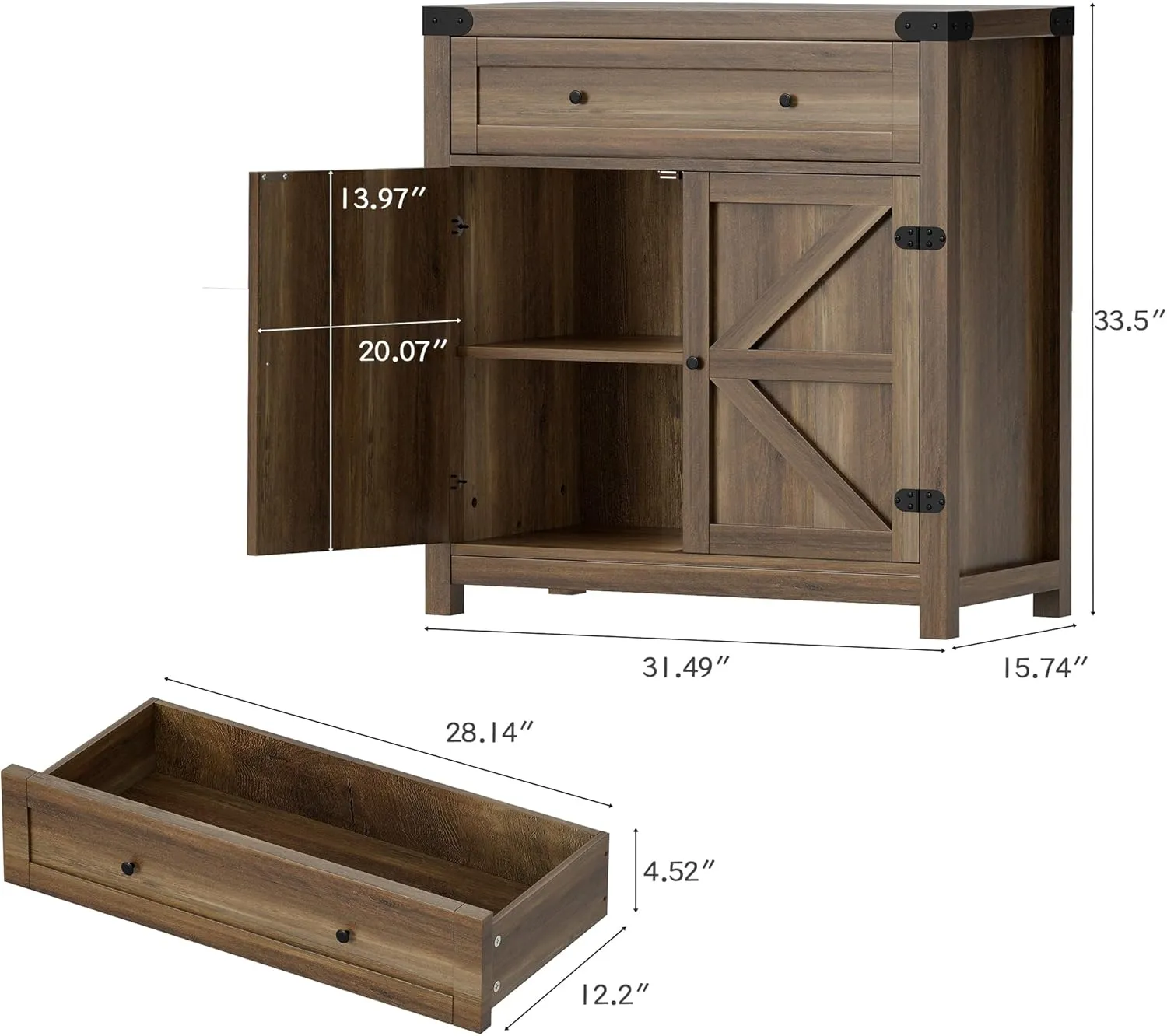 Flamaker Sideboard Buffet Cabinet with Storage, Farmhouse Coffee Bar Cabinet with 1 Drawer and 2 Barn Doors, Barn Door Console Table, Storage Cabinet for Kitchen, Dining Room, Entryway (Brown)
