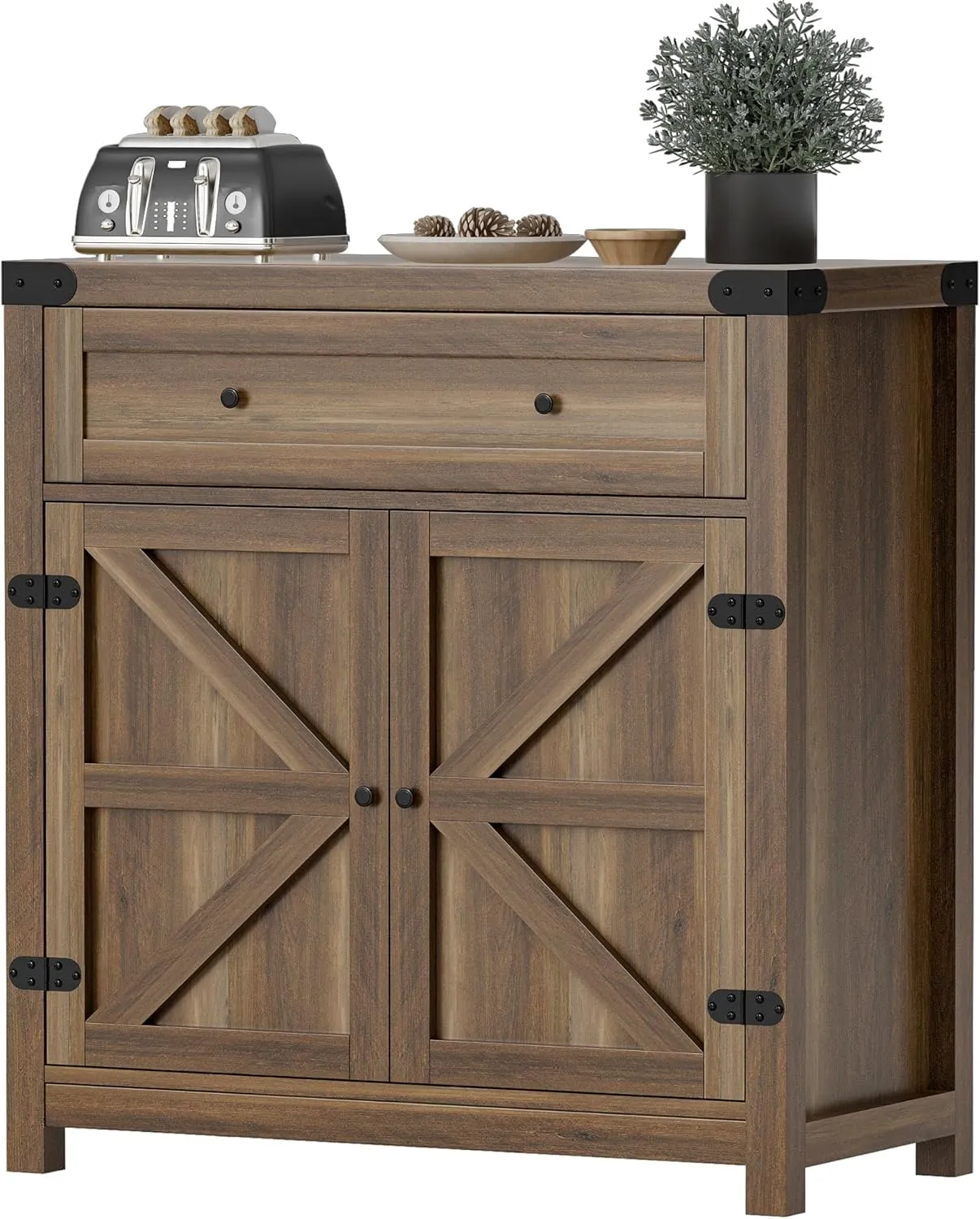 Flamaker Sideboard Buffet Cabinet with Storage, Farmhouse Coffee Bar Cabinet with 1 Drawer and 2 Barn Doors, Barn Door Console Table, Storage Cabinet for Kitchen, Dining Room, Entryway (Brown)