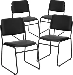 Flash Furniture 4 Pk. HERCULES Series 1000 lb. Capacity High Density Black Vinyl Stacking Chair with Sled Base
