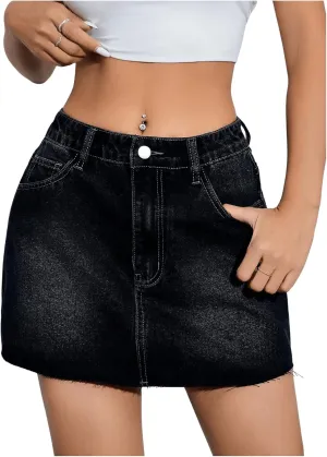 Floerns Women's Causal High Waist Raw Hem Pocket Denim Jean Short Skirt