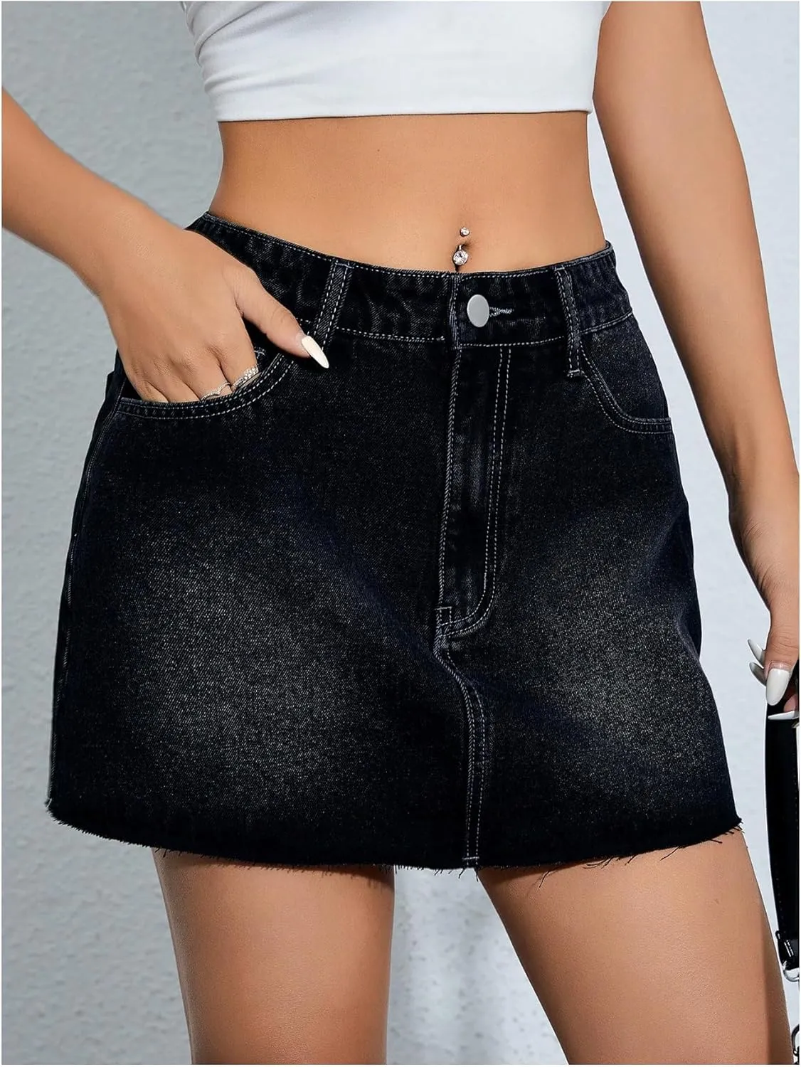 Floerns Women's Causal High Waist Raw Hem Pocket Denim Jean Short Skirt